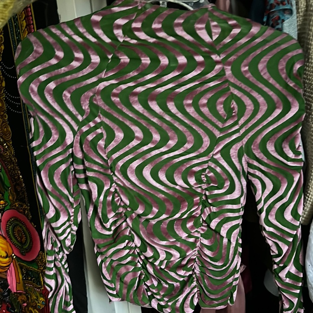 Groovy urban outfitters mesh swirl top green pink trendy funky trippy